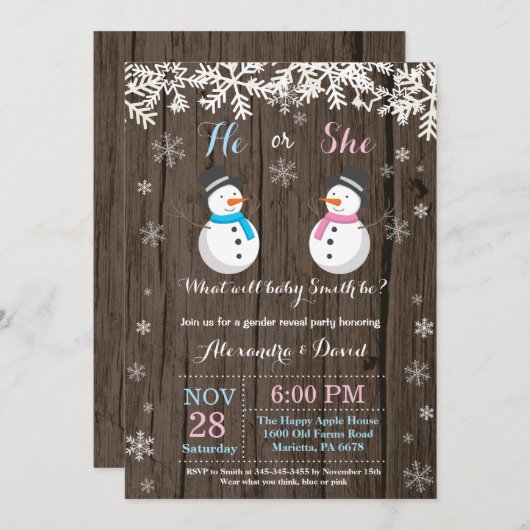 冬の雪だるまの性は招待状を明らかにします 招待状 (正面/裏面)