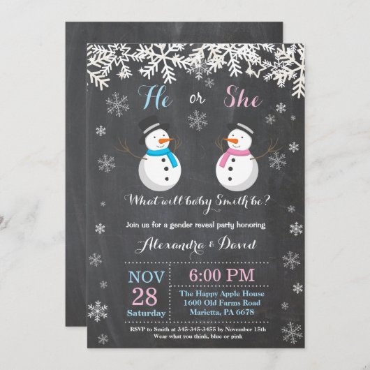冬の雪だるまの性は招待状を明らかにします 招待状 (正面/裏面)