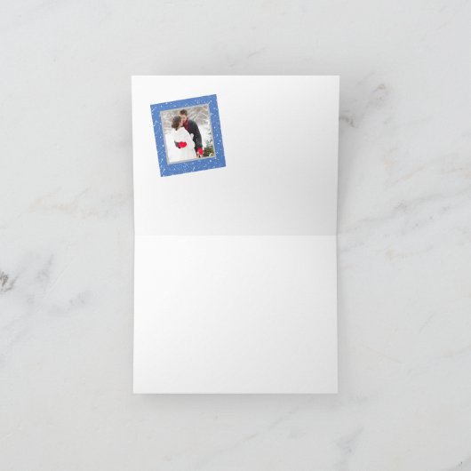 冬の雪だるまの結婚式の写真は感謝していしています サンキューカード (内部)