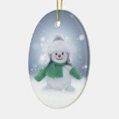 冬の雪だるまイン緑 セラミックオーナメント (左)