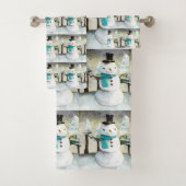 冬の雪だるまクリスマスシーンパターンかわいい バスタオルセット (インサイチュ)