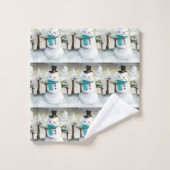 冬の雪だるまクリスマスシーンパターンかわいい バスタオルセット (ウォッシュタオル)