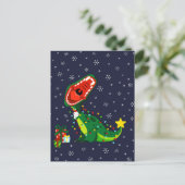 冬の雪だるまクリスマスツリー T-Rex 恐竜 シーズンポストカード (スタンド正面)
