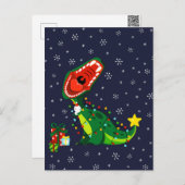 冬の雪だるまクリスマスツリー T-Rex 恐竜 シーズンポストカード (正面/裏面)
