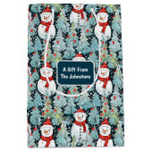 冬の雪だるまクリスマスパーソナライズされた ミディアムペーパーバッグ (正面)
