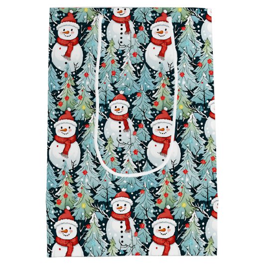 冬の雪だるまクリスマスパーソナライズされた ミディアムペーパーバッグ (裏面)