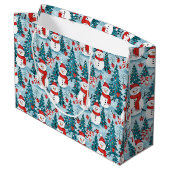 冬の雪だるまクリスマスパーソナライズされた ラージペーパーバッグ (裏面アングル)