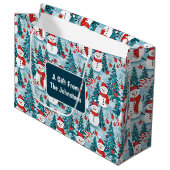 冬の雪だるまクリスマスパーソナライズされた ラージペーパーバッグ (正面アングル)