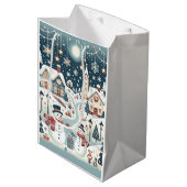 冬の雪だるまシーン ミディアムペーパーバッグ (正面アングル)