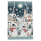 冬の雪だるまシーン ミディアムペーパーバッグ (正面)