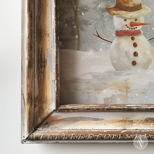 冬の雪だるまシ絵画ーンの素朴クリスマス ポスター