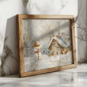 冬の雪だるまシ絵画ーンの素朴クリスマス ポスター