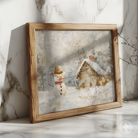 冬の雪だるまシ絵画ーンの素朴クリスマス ポスター