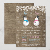 冬の雪だるまジェンダーリビール招待状 招待状 (正面/裏面)