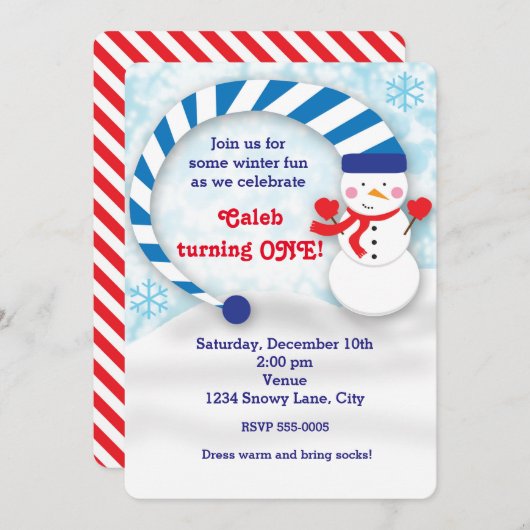 冬の雪だるまスノーウィホリデーカワイイパーティの招待状 招待状 (正面/裏面)