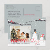 冬の雪だるまハッピーホリデーズファミリーグリーティングカード ポストカード (正面/裏面)