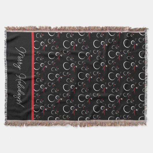 冬の雪だるまファミリーパターメリーンホリデーズブラック スローブランケット (正面)