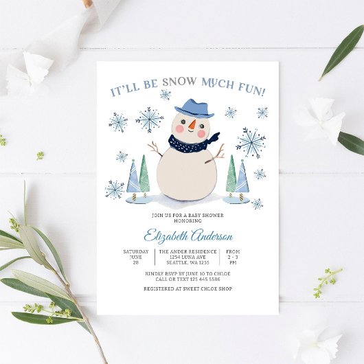 冬の雪だるまベイビーシャワー招待状 招待状