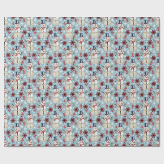 冬の雪だるまベリーズスノーフレークスブルー ラッピングペーパー (フラット)