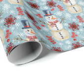 冬の雪だるまベリーズスノーフレークスブルー ラッピングペーパー (ロールコーナー)