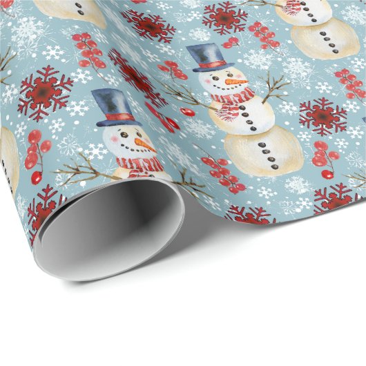 冬の雪だるまベリーズスノーフレークスブルー ラッピングペーパー (ロールコーナー)
