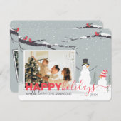 冬の雪だるま休日グリーティングカード シーズンカード (正面/裏面)