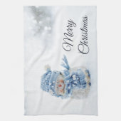 冬の雪だるま写真クリスマスかわいい キッチンタオル (縦)