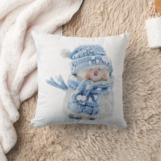 冬の雪だるま写真クリスマスかわいい クッション (ブランケット)