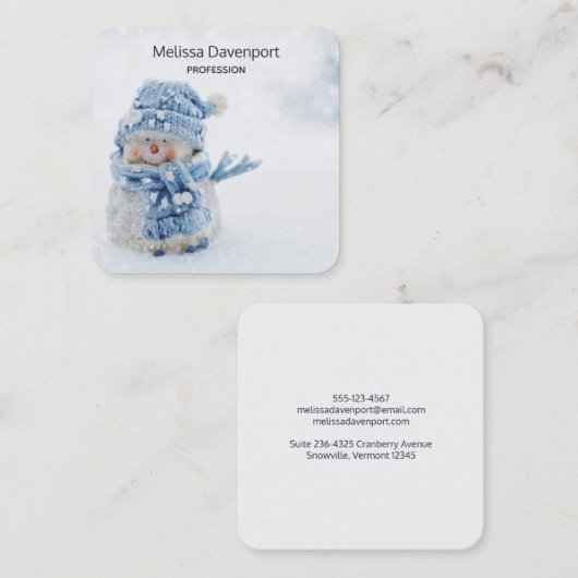 冬の雪だるま写真クリスマスかわいい スクエア名刺 (正面/裏面)