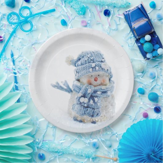 冬の雪だるま写真クリスマスかわいい ペーパープレート (パーティー)