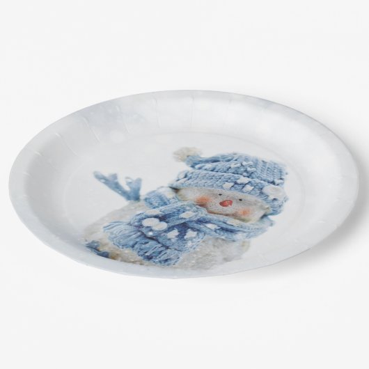 冬の雪だるま写真クリスマスかわいい ペーパープレート (アングル)