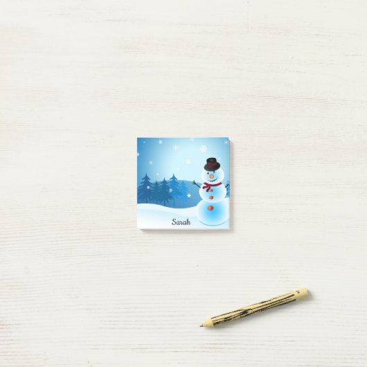 冬の雪だるま名前を追加かわいいオフィスギフト ポストイット (デスク上)