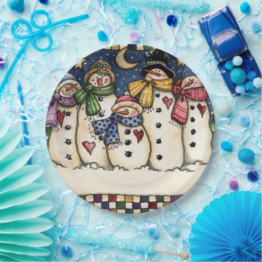 冬の雪だるま家族のクリスマスの紙皿 ペーパープレート (パーティー)