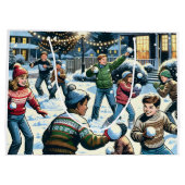 冬の雪だるま戦いクリスマス ラージペーパーバッグ (裏面)