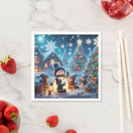 冬の雪だるま紙ナプキン スタンダードカクテルナプキン