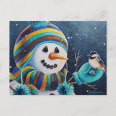 冬の雪だるま食べ物を与え《鳥》アメリカゴガラ鳥の水のカラーアート ポストカード (正面)