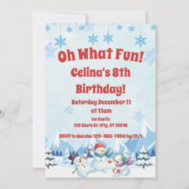 冬の雪だるま"ああ何おもしろい"誕生日 招待状
