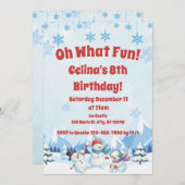 冬の雪だるま"ああ何おもしろい"誕生日 招待状 (正面/裏面)