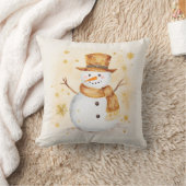 冬の雪だるま ゴールド 白 クッション (ブランケット)