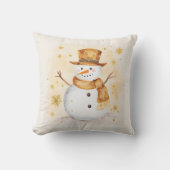 冬の雪だるま ゴールド 白 クッション (正面)