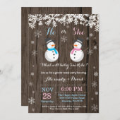 冬の雪だるま ジェンダー発表パーティー招待状 招待状 (正面/裏面)
