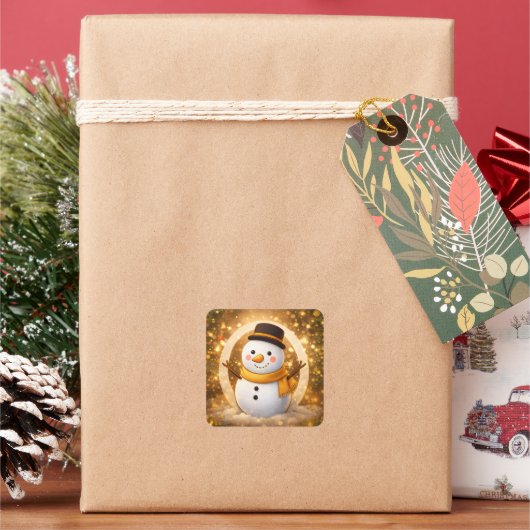 冬の雪だるま スクエアシール (クリスマス)