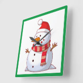 冬の雪だるま スクエア壁時計 (傾斜)