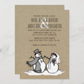 冬の雪だるま、新郎新結婚婦 招待状 (正面/裏面)