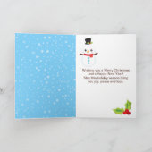 冬の雪だるま 輝く青 メリークリスマス ホリデー シーズンカード (内部)