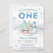 冬の雪だるま 1歳の誕生日招待状 招待状 (正面)