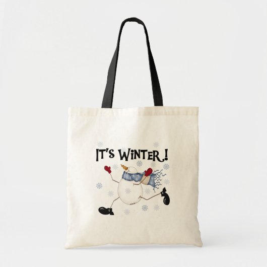 冬の雪だるまTシャツとギフト トートバッグ (正面)
