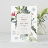 冬の雪とエバーグリーン結婚のリハーサルディナー 招待状 (スタンド正面)