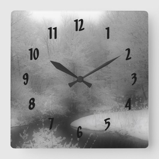 冬の雪と川の自然 スクエア壁時計 (正面)