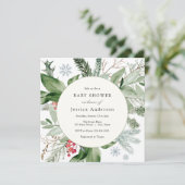 冬の雪と常緑のベビーシャワー招待状 招待状 (スタンド正面)